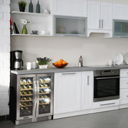 Klarstein Vinovilla Duo42, Bodega climatizada, Refrigerador de bebidas, Volumen: 126 L, 2 x 5 estantes de madera, Iluminación interior LED en 3 colores seleccionables, 2 zonas de enfriamiento, negro