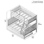 Litera de madera maciza Max & Lily, individual sobre matrimonial con nido de almacenamiento y escalera para niños