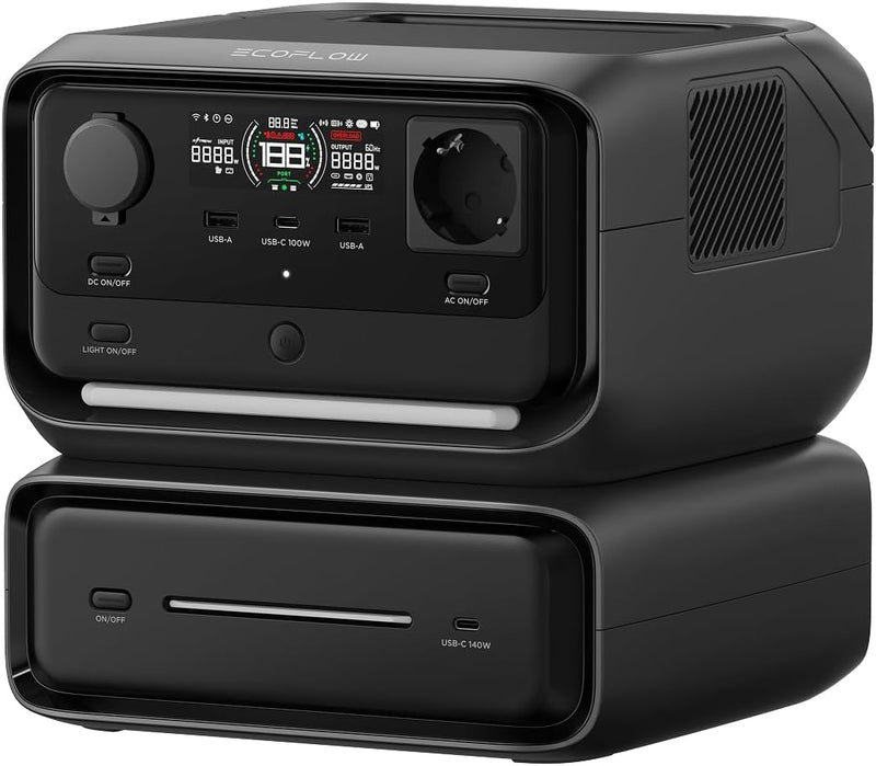 Estación de energía portátil EF EcoFlow River 3 Max (River 3 Plus y EB300), batería LFP de 572 Wh, salida de 1200 W, SAI < 10 ms, conexión inalámbrica, generador solar para camping y autocaravanas