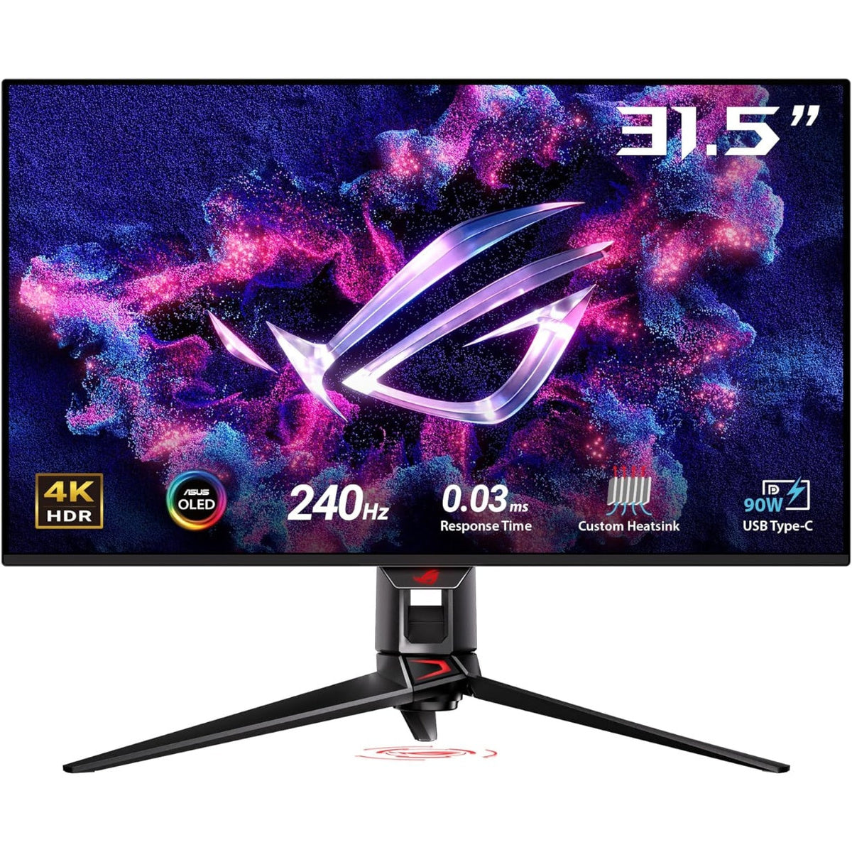 Monitor Gaming ASUS ROG Swift OLED PG32UCDM ― 32 pulgadas, panel QD-OLED 4K (3840 x 2160), 240 Hz, 0,03 ms (GTG), compatible con G-Sync®, disipador térmico personalizado, 99% DCI-P3, 90 W Type-C®