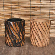 Portalápices de madera de mango maciza, tono de madera natural u oscuro, 12 cm de altura