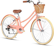 Glerc Missy 20, 24, 26 pulgadas bicicleta híbrida urbana tipo crucero para niñas, de 6 velocidades, con cesta de mimbre, para jóvenes mayores de 6 años, varios colores