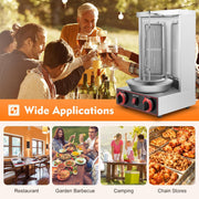 Máquina de kebab giratoria vertical, herramienta de barbacoa, grill de gas de Oriente Medio, barbacoa de mesa con dos tubos de calentamiento de rotación de 360º, 220V 3000W