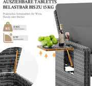 Conjunto de salón de jardín de ratán Amopatio, sofá de jardín de 2 plazas con arcón y respaldo ajustable, muebles de salón resistentes a la intemperie para balcón y terraza con taburete y cojines, gris