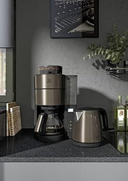 Melitta AromaFresh - Cafetera de filtro - con jarra de cristal - molinillo integrado - función de temporizador - 10 tazas - Negro puro
