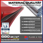 Eduard Lona para remolque de calidad superior - 506 x 220 cm - Dimensiones interiores - Lona azul lacada brillante - Lona plana para remolque de coche - Lona de PVC impermeable con accesorios