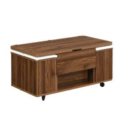 Mesa de centro elevable moderna multifuncional Zeus & Ruta con almacenamiento oculto, 4 taburetes y ruedas, perfecta para espacios modernos
