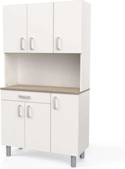 Miroytengo Mueble Auxiliar de Cocina, Alacena, Buffet 6 Puertas Color Blanco y Roble Kronberg 101 x 185 cm