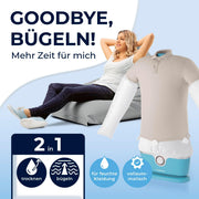 Plancha de camisas automática CLEANmaxx con accesorio para pantalones | Plancha para camisas, blusas y pantalones, más delicada que la secadora y la plancha | Secado y sin arrugas en minutos [azul claro]