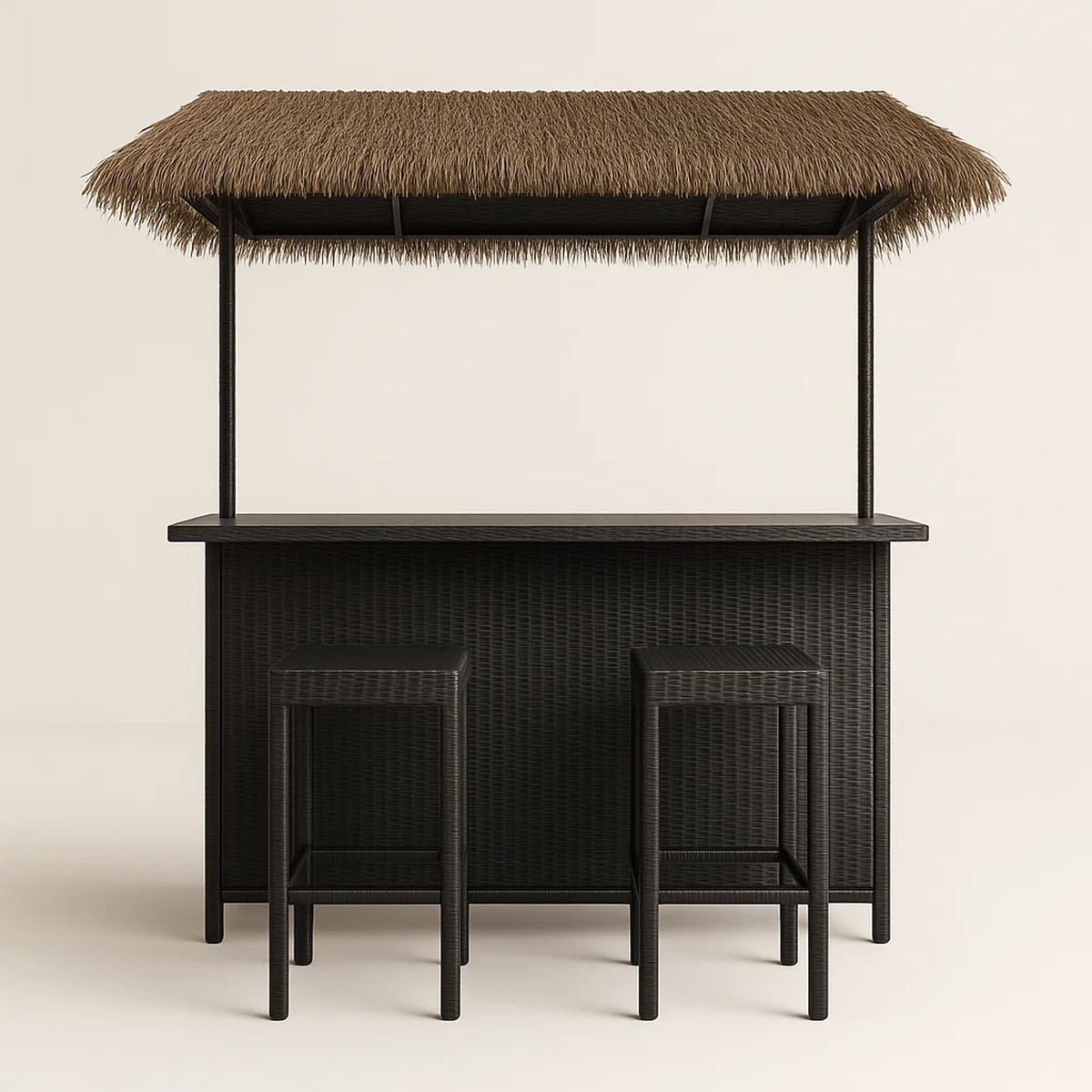 Set de bar para exteriores de mimbre, color negro/marrón