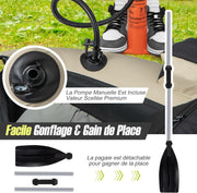 Bote de pesca inflable portátil GYMAX, con remo, regla para peces, soporte para caña, aletas, bomba, bolsillos de almacenamiento, transporte práctico con correas para los hombros