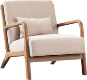 Sillón decorativo EBELLO con cojín, sillón tapizado moderno de mediados de siglo para sala de estar, sillón orejero con estructura de madera y apoyabrazos, sillón de lectura con capacidad de carga de hasta 150 kg, beige