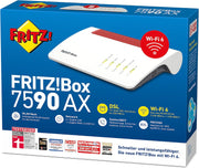 AVM Fritz!Box 7590 AX (Router Wi-Fi 6 DSL con 2400 Mbps (5 GHz) y 1200 Mbps (2,4 GHz), hasta 300 Mbps con VDSL Supervectoring 35b, malla WLAN, base DECT, versión en alemán)