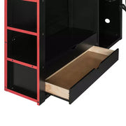Cama alta matrimonial Merax con escritorio, armario, luces LED RGB y puerto de carga USB, elegante estructura negra con espacio de almacenamiento múltiple para amantes de los videojuegos