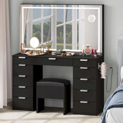 Tocador Moasis 46 con enchufe integrado, espejo iluminado y soporte para secador de pelo - 55.8" Al. x 46" An. x 11.7" Prof.