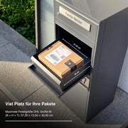 Metzler Paketbox Bispo 2, buzón con compartimento grande para paquetes, antracita, personalizado, grabado, acero inoxidable macizo para exteriores