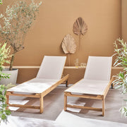 sweeek - Lote de 2 tumbonas de madera de acacia y textileno beige. Multiposiciones con ruedas