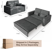 Xbro Sofá cama de 2 plazas convertible 147x196x87 cm, sofá cama de 2 plazas extensible con 4 ruedas, sofá cama moderno de terciopelo, gris oscuro