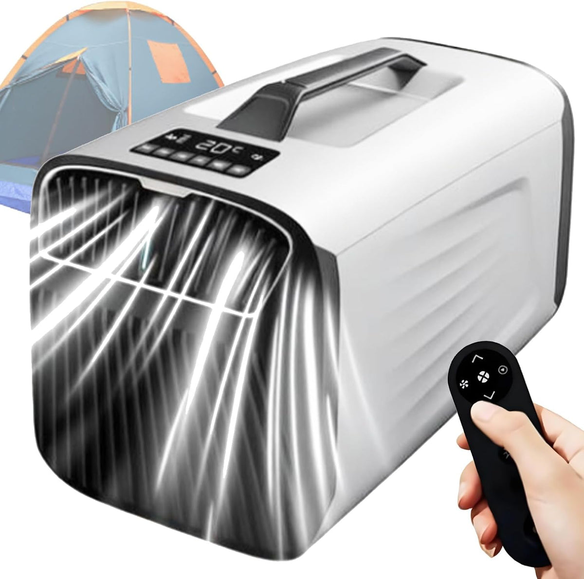 Aire acondicionado portátil para camping de 5200 BTU, unidad silenciosa 4 en 1 con mando a distancia, aire acondicionado móvil para tienda de campaña, caravana, coche, garaje, uso interior y exterior A-12V