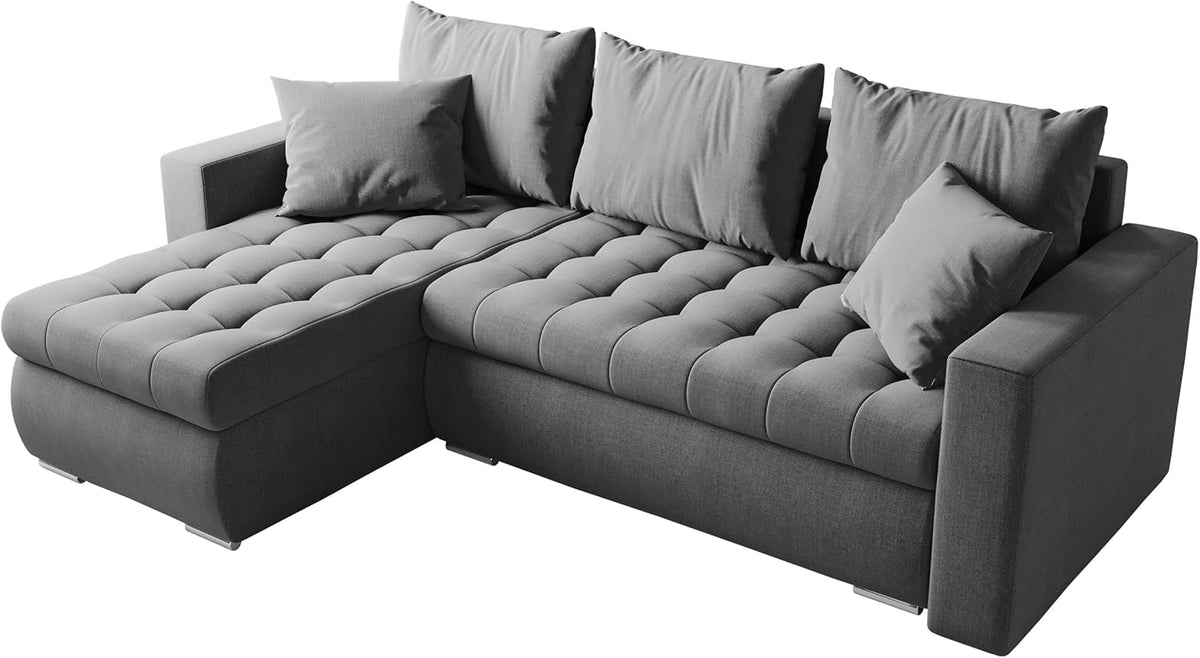 Sofá cama esquinero en forma de L BROMARKT, sofá cama con arcón, mueble de salón LUIS, sofá de 3 plazas con espacio de almacenamiento, 238x150x72 gris claro