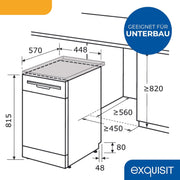 Lavavajillas Exquisit, 9 cubiertos, lavavajillas 45 cm, Power+, modo ECO, lavavajillas 45 cm, GSP59109-030E plateado