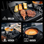 EndersGasgrill Urban II Pro, parrilla de mesa, función de asado, cocción y horneado, 2 quemadores de acero inoxidable, con termómetro para parrilla, parrilla para balcón y camping, carcasa de aluminio fundido, rejilla de hierro fundido, #2062