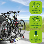 EUFAB 12012LASON Poker-F Plus Portabicicletas exclusivo en Amazon con soportes de cuadro bloqueables, compatible con bicicletas eléctricas, totalmente premontado, para 2 bicicletas, para enganche de remolque, negro