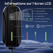 Cargador de coche eléctrico P17 [7,4 kW, monofásico, 6 m, 6 A/10 A/16 A/20 A/24 A/32 A] tipo 2, toma CEE, cargador para vehículo eléctrico, estación de carga móvil/Wallbox con pantalla digital