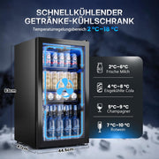 TRIUMPHKEY Mininevera de 90L con puerta de cristal, frigorífico compacto para bebidas con capacidad para hasta 128 latas, con estantes ajustables para cerveza, vino y refrescos, ideal para el hogar, bar, oficina o apartamento