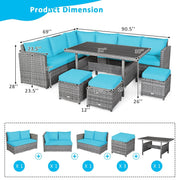 Conjunto de comedor de ratán para patio de 7 piezas Costway, sofá seccional y otomana - Ver detalles