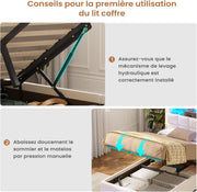 Cama tapizada AOGLLATI 90×200 cm, cama hidráulica con almacenamiento e iluminación LED, cama juvenil con estación de carga, cama individual con cabecero con almacenamiento, tela de lino, sin colchón (beige, 90x200 cm)