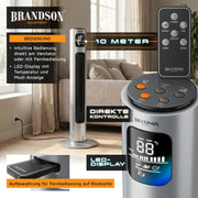 Brandson - Ventilador de torre con mando a distancia 96 cm - Galardonado 2026 - ventilador móvil silencioso - ventilador de pie oscilante - 3 velocidades 3 modos temporizador - ventilador con certificación GS - Plateado acero