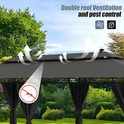 Pabellón de jardín Devoko 3x6, impermeable, estable, resistente al invierno, cenador de lujo, protección UV 50+, pabellón de barbacoa de doble capa con paredes laterales para 10-20 personas, carpa de fiesta para ocio, fiestas, gris con LED