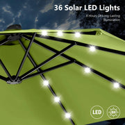 Sombrilla de mercado para exteriores de doble cara MAISON ARTS de 15 pies, rectangular, con manivela, luces LED solares y base incluida