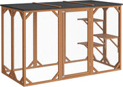 Recinto exterior para gatos Wiltec 168 x 82 x 166,5 cm con 6 superficies de descanso, recinto para gatos resistente a la intemperie para jardín, caseta para gatos con malla de alambre y techo de betún