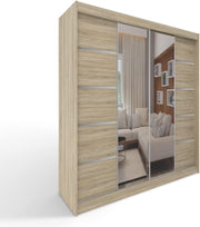Armario con puertas correderas ML Furniture C5 150 x 200 x 58 cm con espejo - Mueble de dormitorio, almacenamiento - Armario multiusos - Color: Blanco - 2 puertas correderas