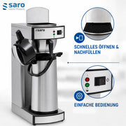 Cafetera Saro incl. jarra termo de acero inoxidable con bomba – 2,2 L – tiempo de preparación aprox. 5–6 min – protección contra funcionamiento en seco – 2,069 kW – modelo THERMO 24