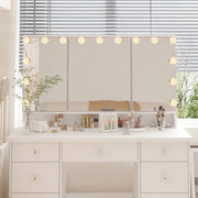 Tocador de maquillaje LED de lujo con 9 cajones, elegante estación de maquillaje