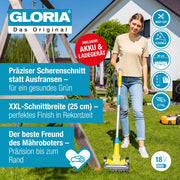 Gloria FineCut 18V Set, cortabordes a batería, recortadora de bordes de césped y tijera para hierba 25 cm, complemento ideal para robots cortacésped