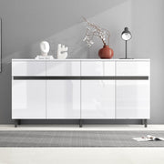 Aparador de alto brillo para salón con 4 cajones y 4 puertas, armario buffet con estantes de altura regulable, 160 x 40 x 68 cm, armario moderno para dormitorio, oficina, pasillo, blanco