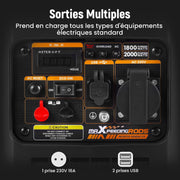 maXpeedingrods Generador Eléctrico Inverter Silencioso de Gasolina de 2000W y 4 Tiempos con Tomas USB y 230V, Pantalla Digital, Compacto y Ligero para Caravanas, Camping y Vehículos Recreativos