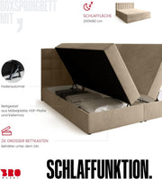 Cama boxspring BROMARKT con colchón Bonell y arcón, cama de matrimonio con topper 180x200cm, grado de firmeza H3, cama para dormitorio con cabecero tapizado, Detroit beige