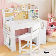 Juego de escritorio y silla de estudio para niños, con estante y superficie inclinable, mesa de estudio infantil, escritorio para estudiantes, para dormitorio, hogar