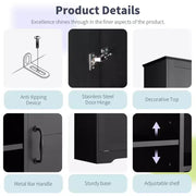 Gabinete de almacenamiento para baño con puertas y cajones, cesto para ropa abatible, espacio de almacenamiento múltiple, estilo independiente