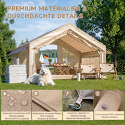 Tienda de campaña hinchable HAUSPROFI para 3-4 personas, 6,3 m² de estilo glamping con avance, apertura para chimenea, 200 cm de altura, 420D impermeable, bomba incluida
