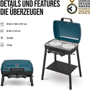 Barbacoa de gas Explorer II Pro 2108 con 2 quemadores de acero inoxidable de 4,4 kW, termómetro de barbacoa, barbacoa de mesa para camping con parrilla