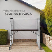 tectake® Escalera multifunción 3 en 1, andamio rodante de acero, plataforma de trabajo antideslizante, escalera telescópica, escalera plegable, escalera de mano, bricolaje, pintura, techado
