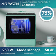 AIRMSEN Mini Lavavajillas de Encimera, 5+1 Programas, Depósito de Agua de 5L, Control Táctil y Pantalla LED, Adecuado para Cocinas Familiares, Apartamentos y Dormitorios, Verde