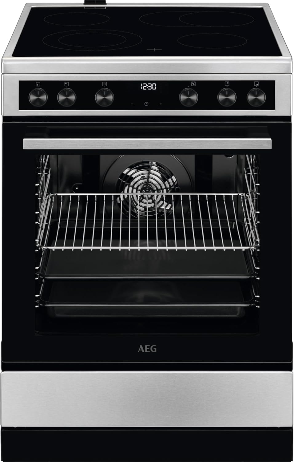 Cocina independiente AEG con placa vitrocerámica 60 cm/zona paellera/zona de cocción multianillo/mandos escamoteables/control táctil/función grill/pantalla con reloj/A / CCB644OCBM