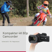 Videocámara profesional Panasonic HC-X1600E 4K 60p con objetivo gran angular de 25 mm, zoom óptico de 24x, estabilizador óptico de imagen híbrido de 5 ejes, Wi-Fi, USB PD, negro